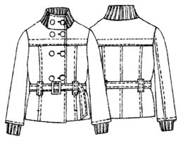 Выкройка короткого двубортного пальто воротником и манжетами из трикотажа